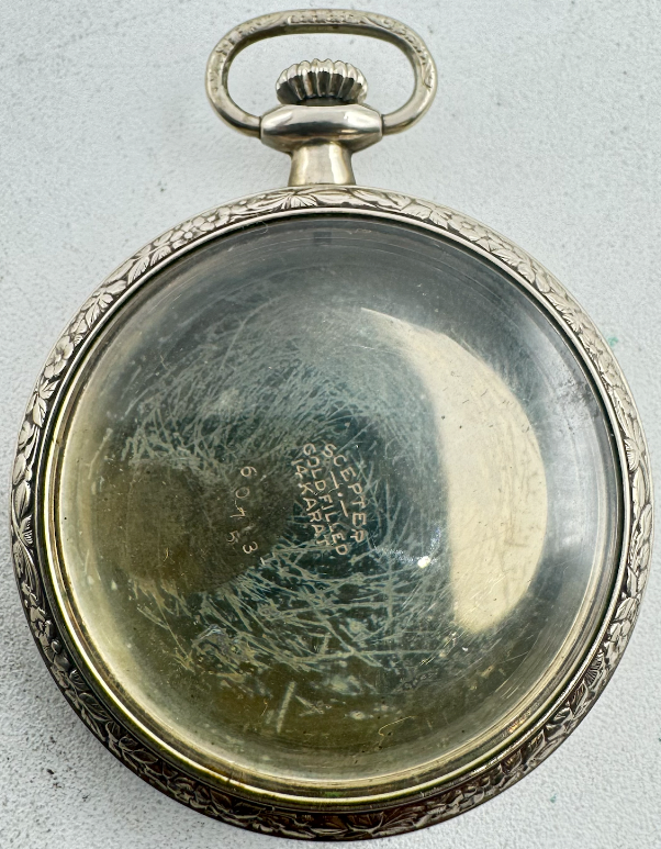 Antique 12s Scepter Open Face Pocket Watch Case 14k White GF Pinstriped USA