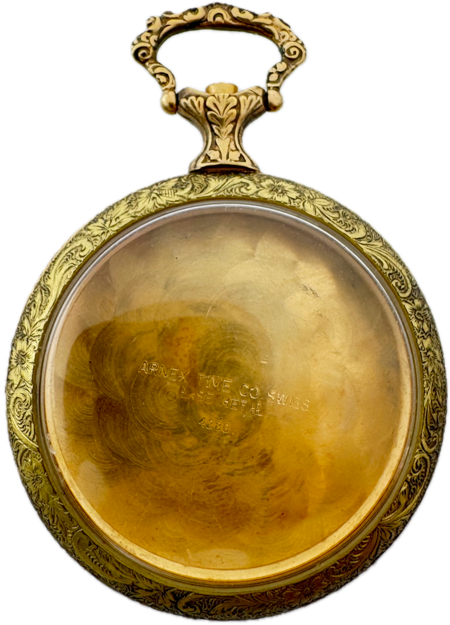 Vintage 18s Arnex Open Face Pocket Watch Case Gold Tone Dwight Eisenhower Swiss
