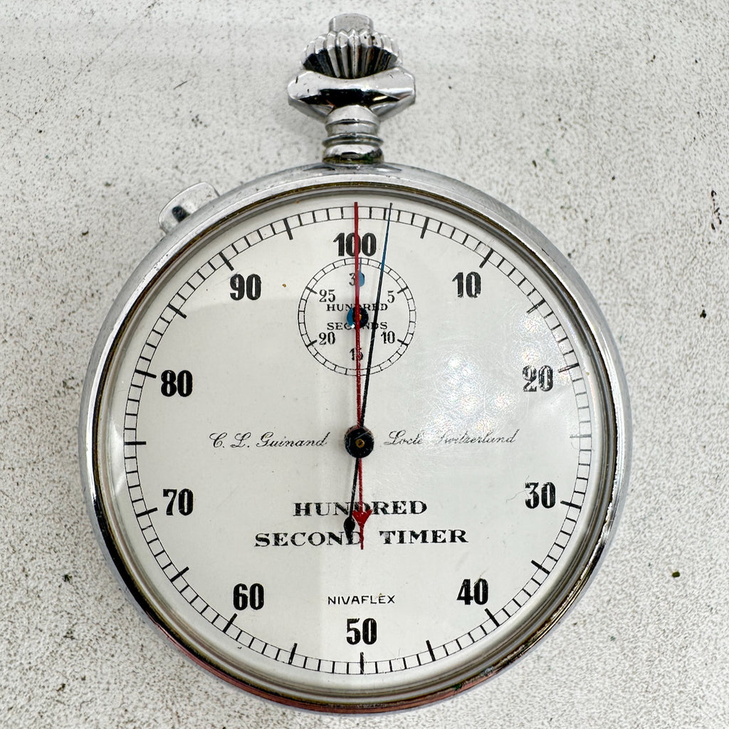 Antique C.L. Guinand Split Second Hundred Second Timer Mechanical Pock