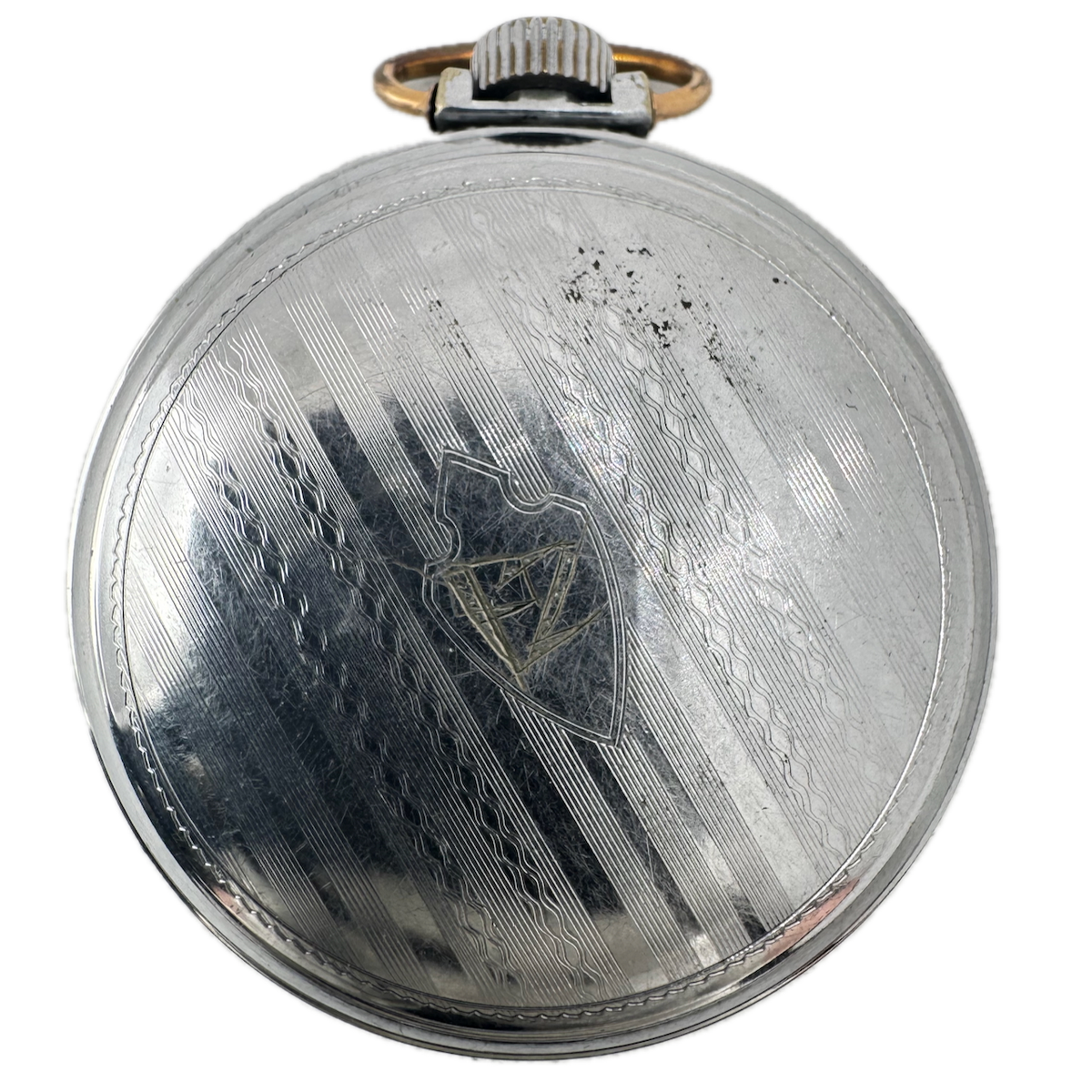 Antique 18s Illinois Shield Engraving Open Face Pocket Watch Case Nickel USA