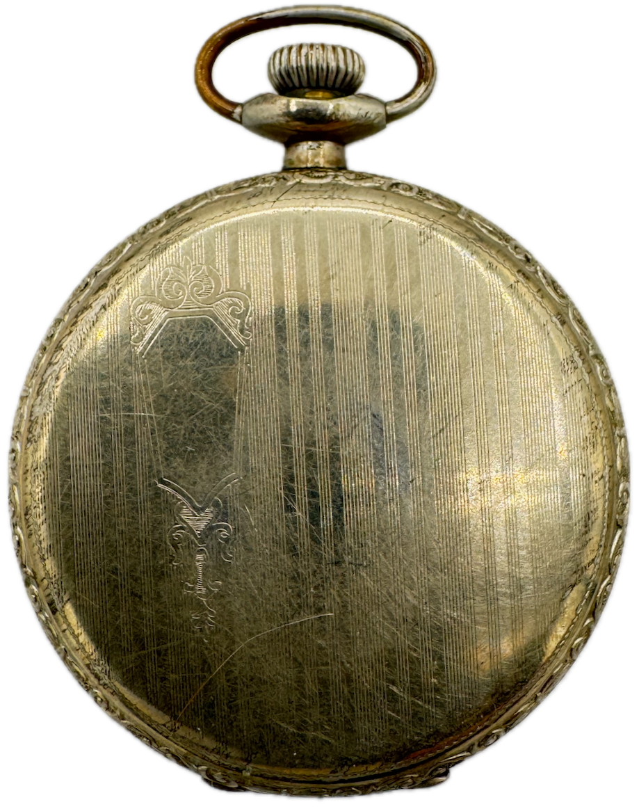 Antique 12s Brookline Open Face Pocket Watch Case 14k White GFPinstriped USA