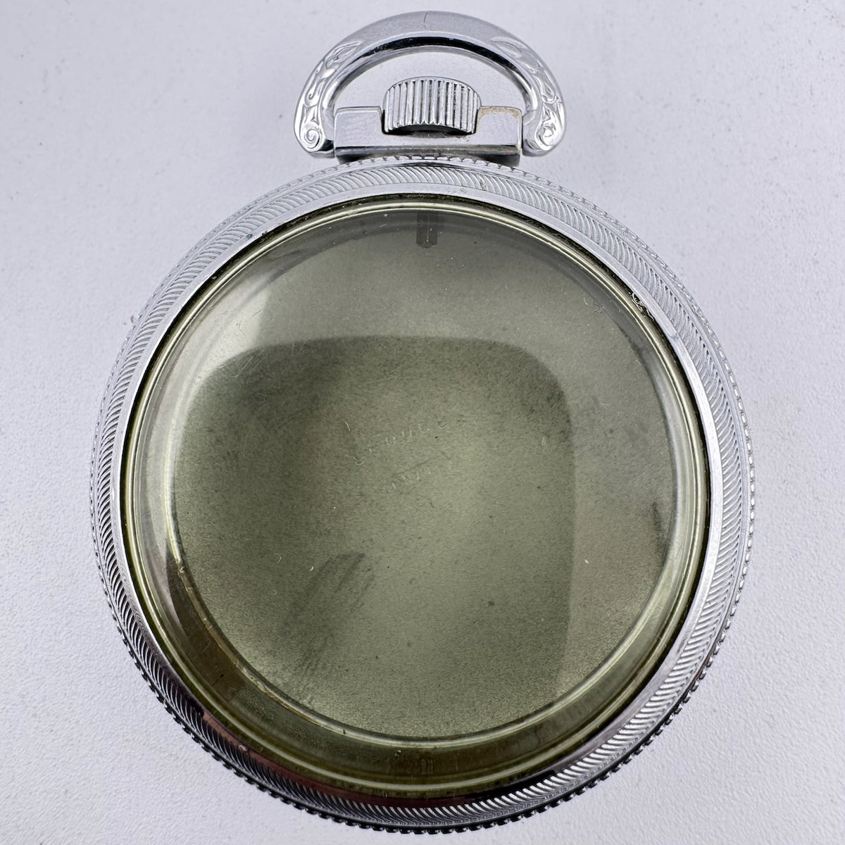 Antique 18 Size Defiance Open Face Pocket Watch Case Chrome Plated Beaded USA