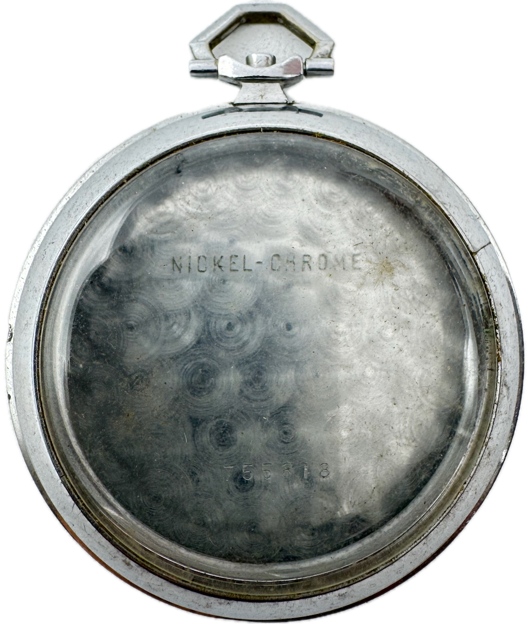 Antique 40mm Unbranded Open Face Pocket Watch Case Chrome Pinstriped Swiss