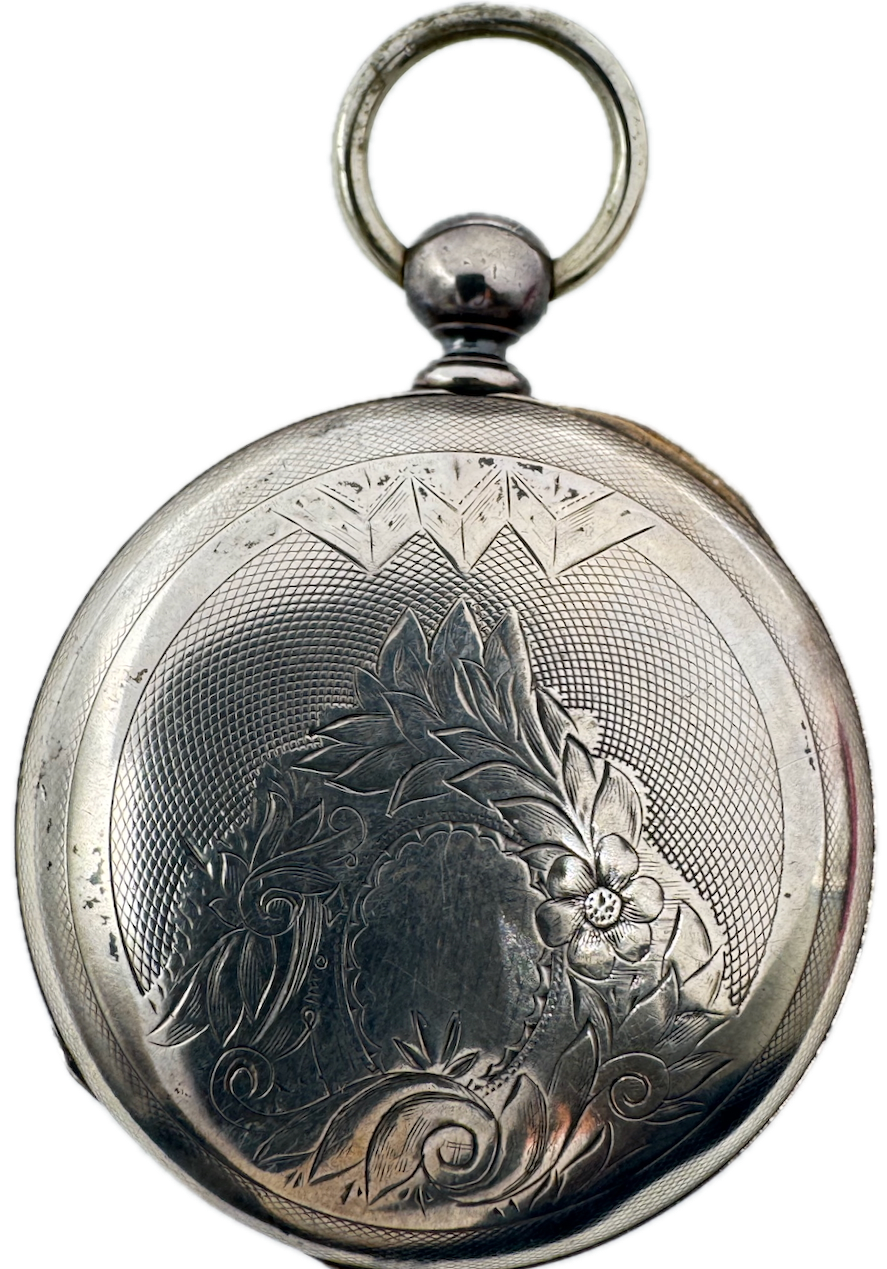 Antique 18 Size Baystate Guilloche Pocket Watch Case for Key Wind Coin Silver