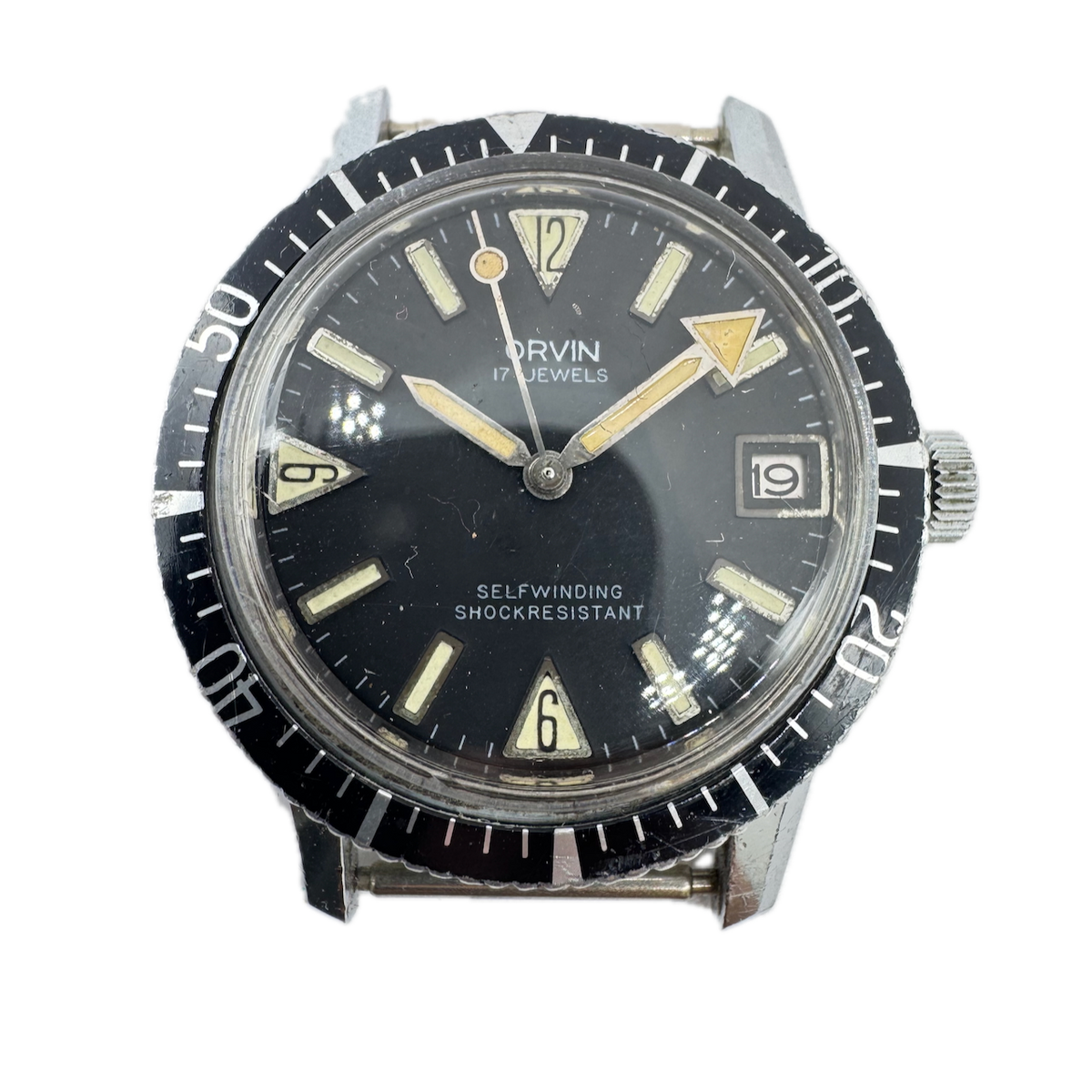 Vintage 35mm Orvin Diver Date Men's Automatic Wristwatch Swiss Steel & Chrome