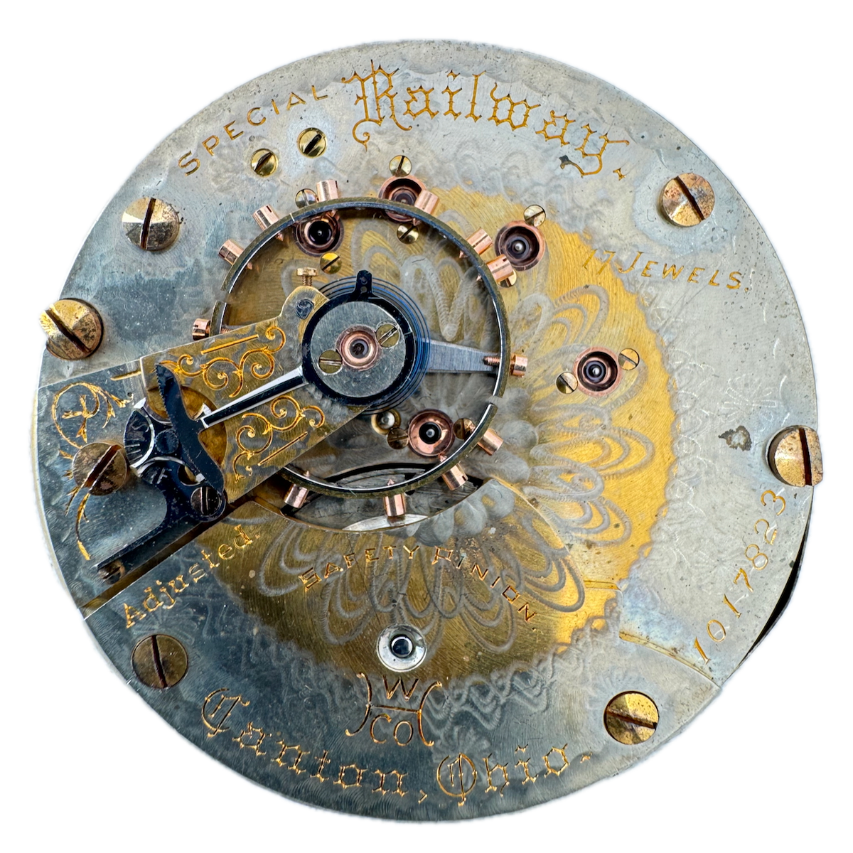 Antique 18s Hampden Two Tone Railroad Pocket Watch Movement Special Railway