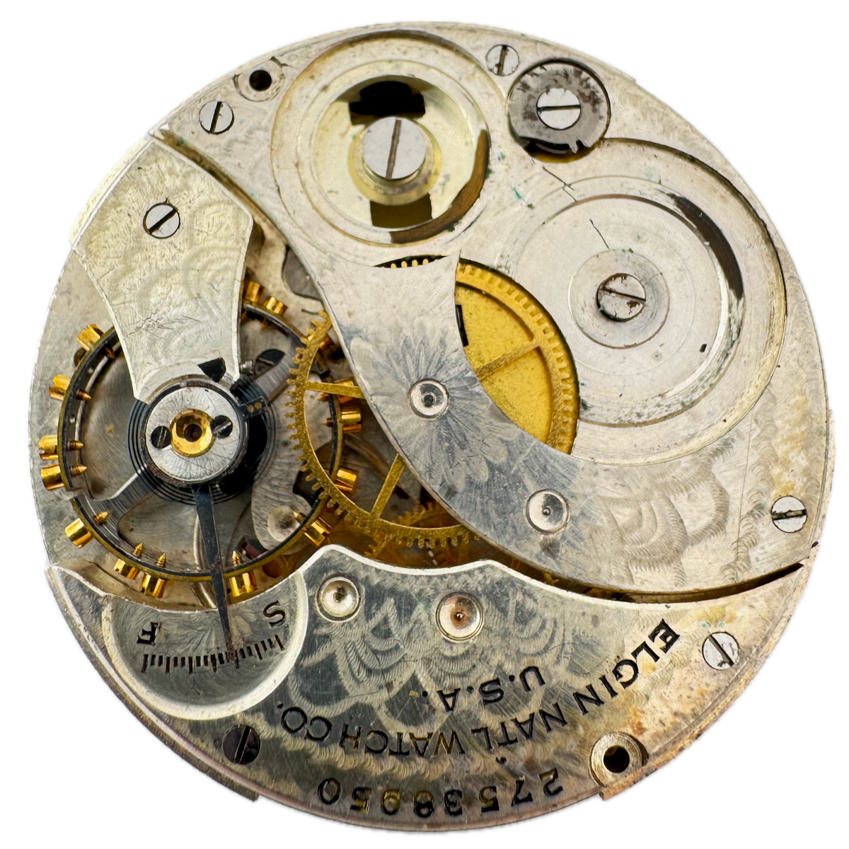 Antique 12s 1925 Elgin Brushed 7 Jewel Mechanical Pocket Watch Movement 303 USA