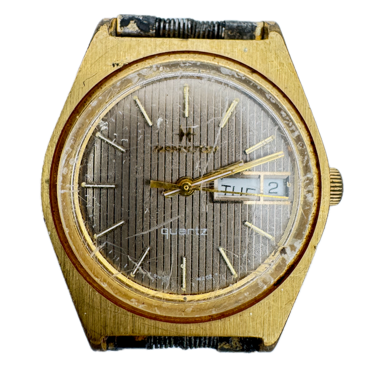 Vintage 34mm Hamilton Day Date 6 Jewel Men's Quartz Wristwatch 742 Swiss