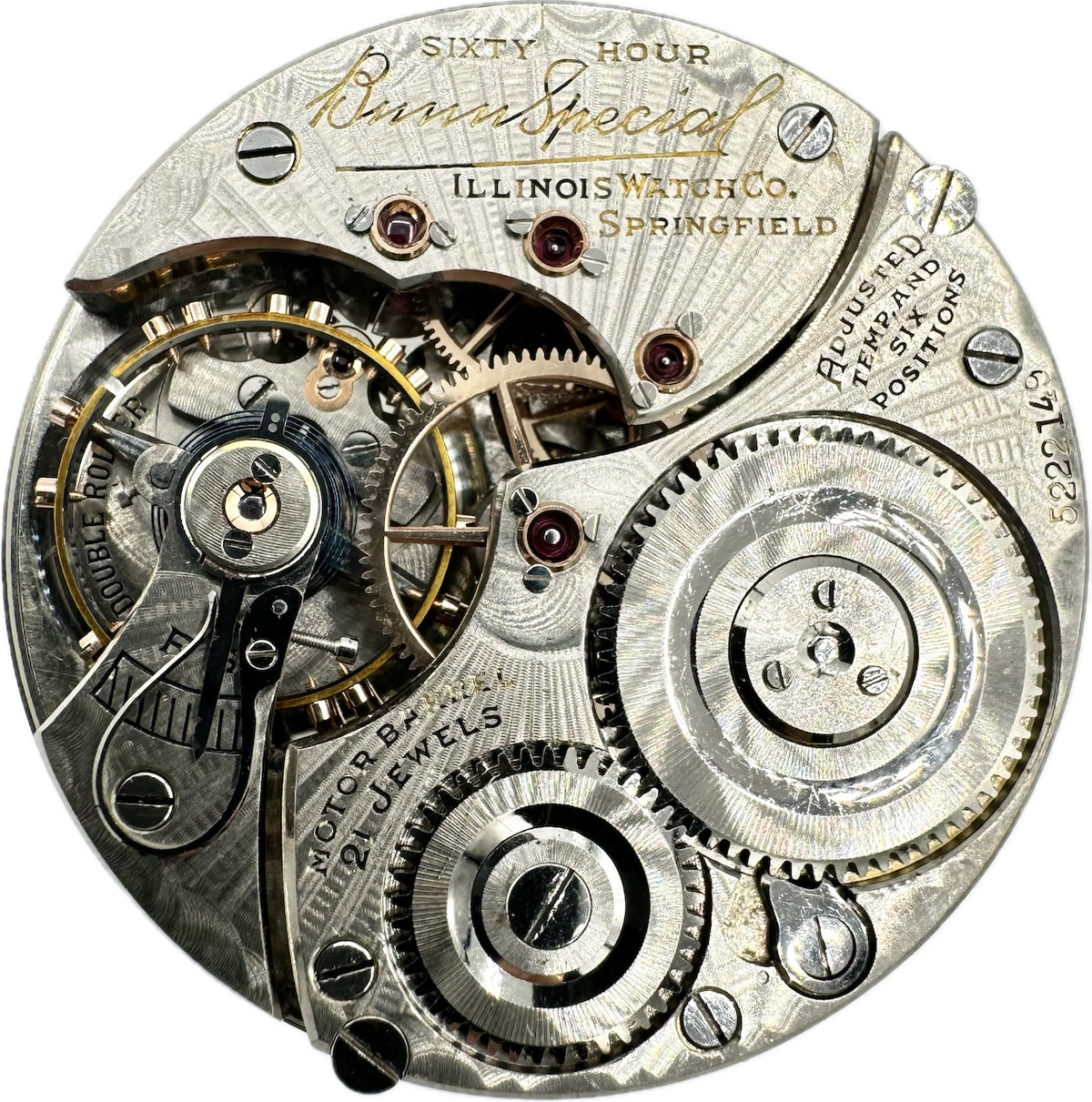 Antique 16 Size Illinois Type III 60 Hour Bunn Special Pocket Watch Movement