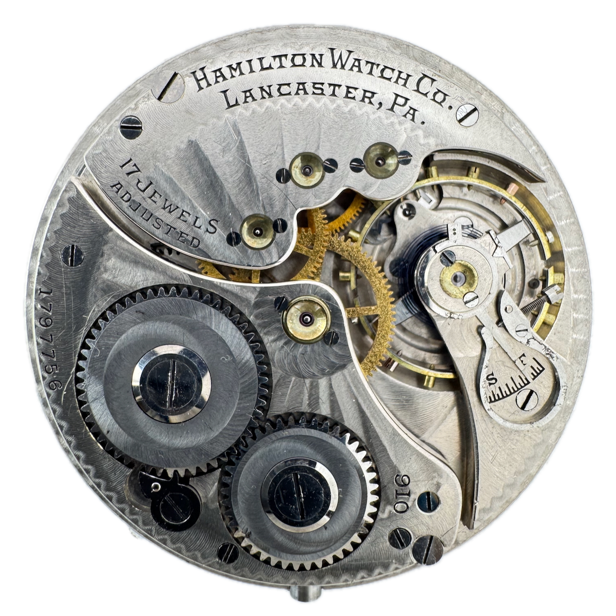 Antique 14s Hamilton Arabic White Mechanical Pocket Watch Movement 910