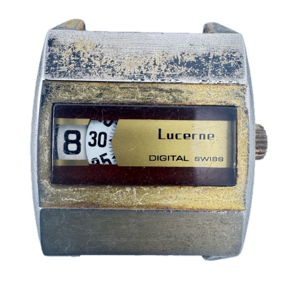 Vintage Lucerne Digital Jump Hour Men's Mechanical Wristwatch Swiss Gold Tone