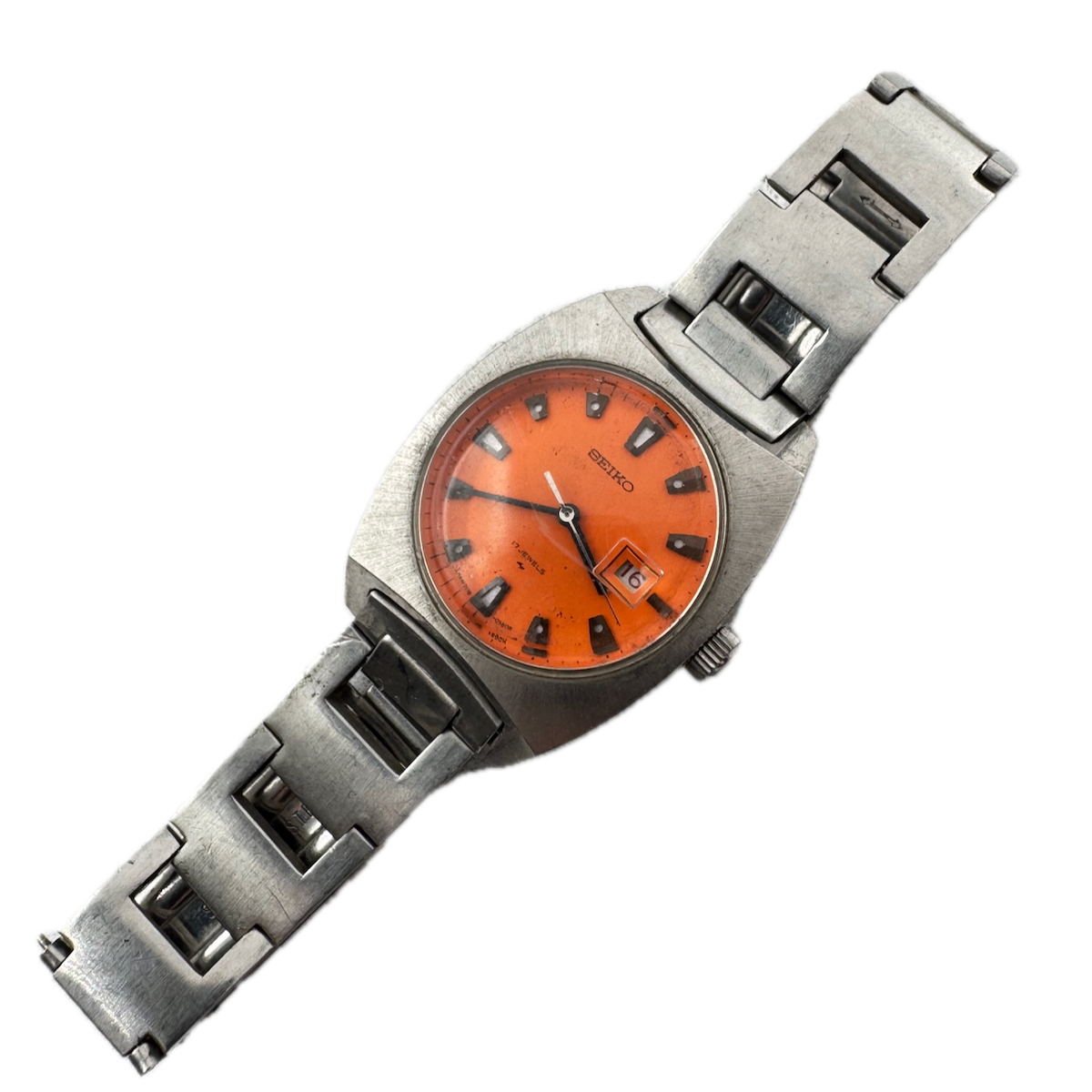 Vintage Seiko 2118-0390 Orange Date Ladies Mechanical Wristwatch 2118A Steel