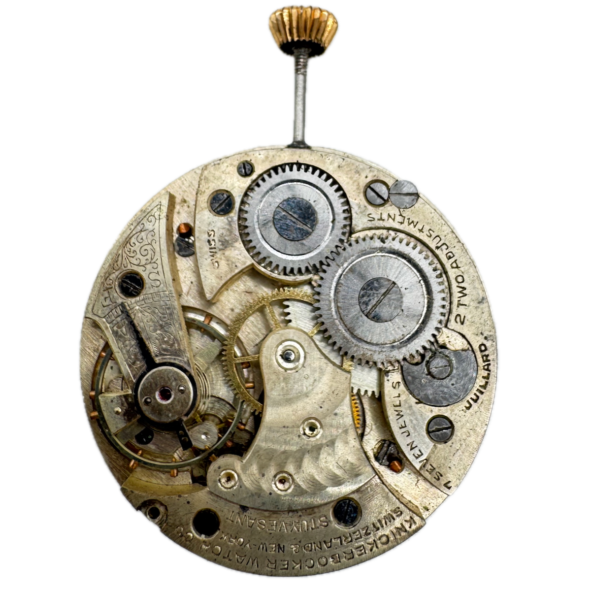 Antique 12s Knickerbocker 7 Jewel Mechanical Pocket Watch Movement Stuyvesant