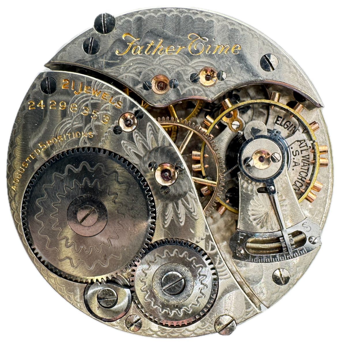 Antique 16s 1921 Elgin Father Time Class A Railroad Pocket Watch Movement 454