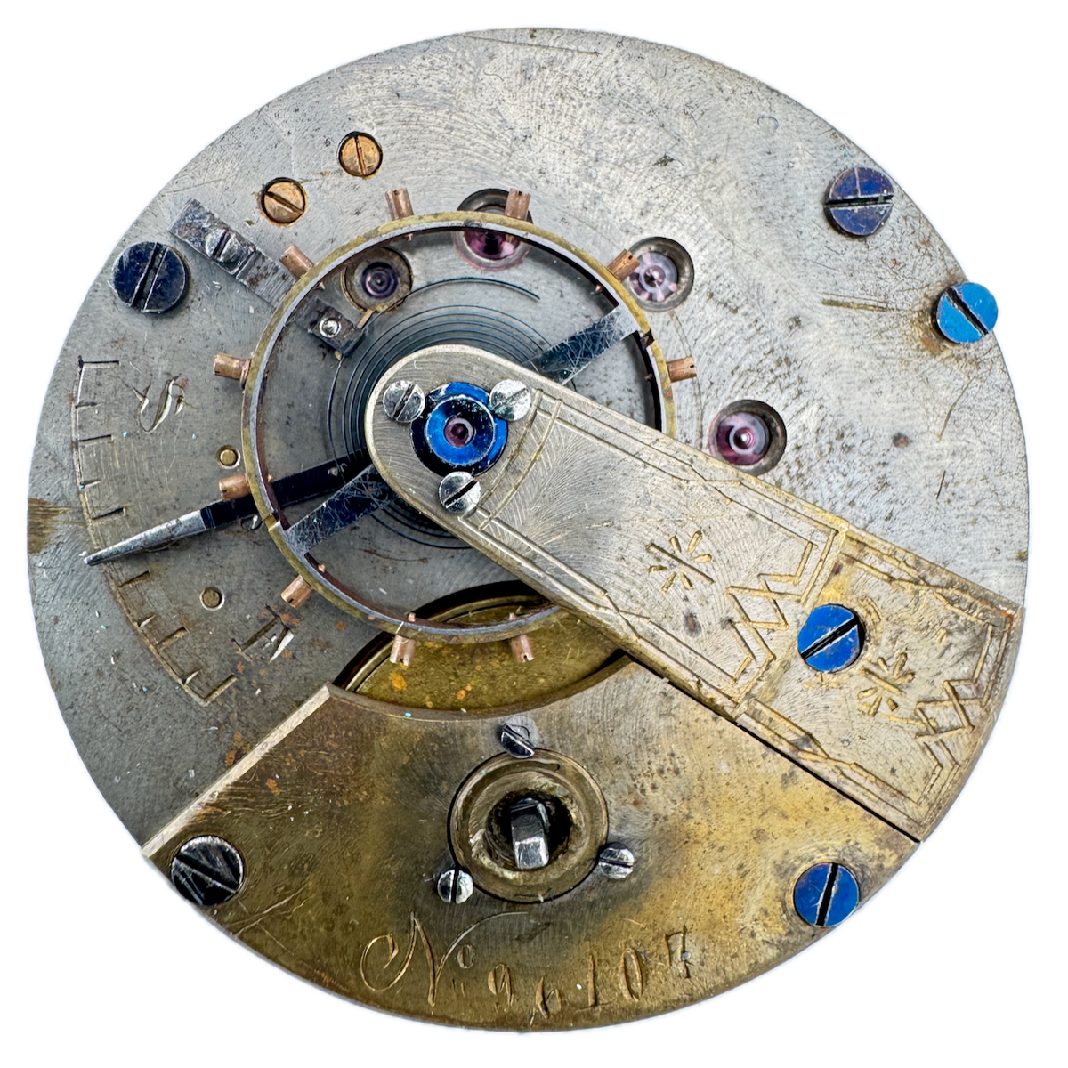 Antique 18s Unbranded Roman Numeral Key Pocket Watch Movement Swiss Running