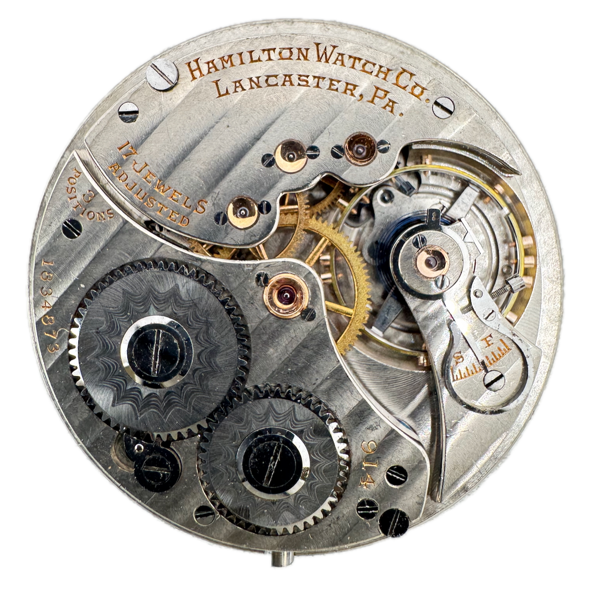 Antique 14s 1917 Hamilton 17j Mechanical Pocket Watch Movement 914 USA