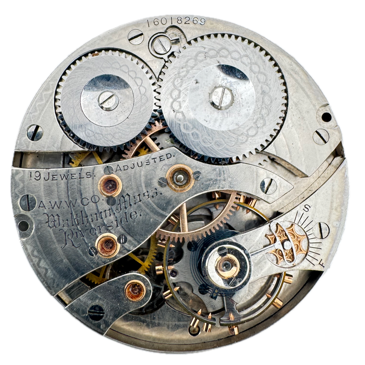 Antique 16s Waltham Multicolor 19 Jewel Hunter Pocket Watch Movement Riverside