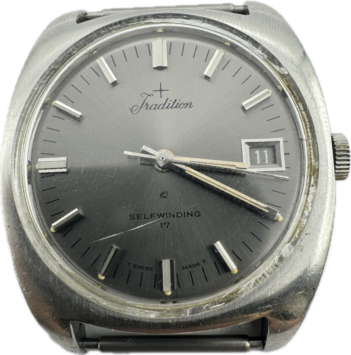 Vintage 35mm Tradition Gray Men's Automatic Wristwatch AS 1875 Swiss Steel