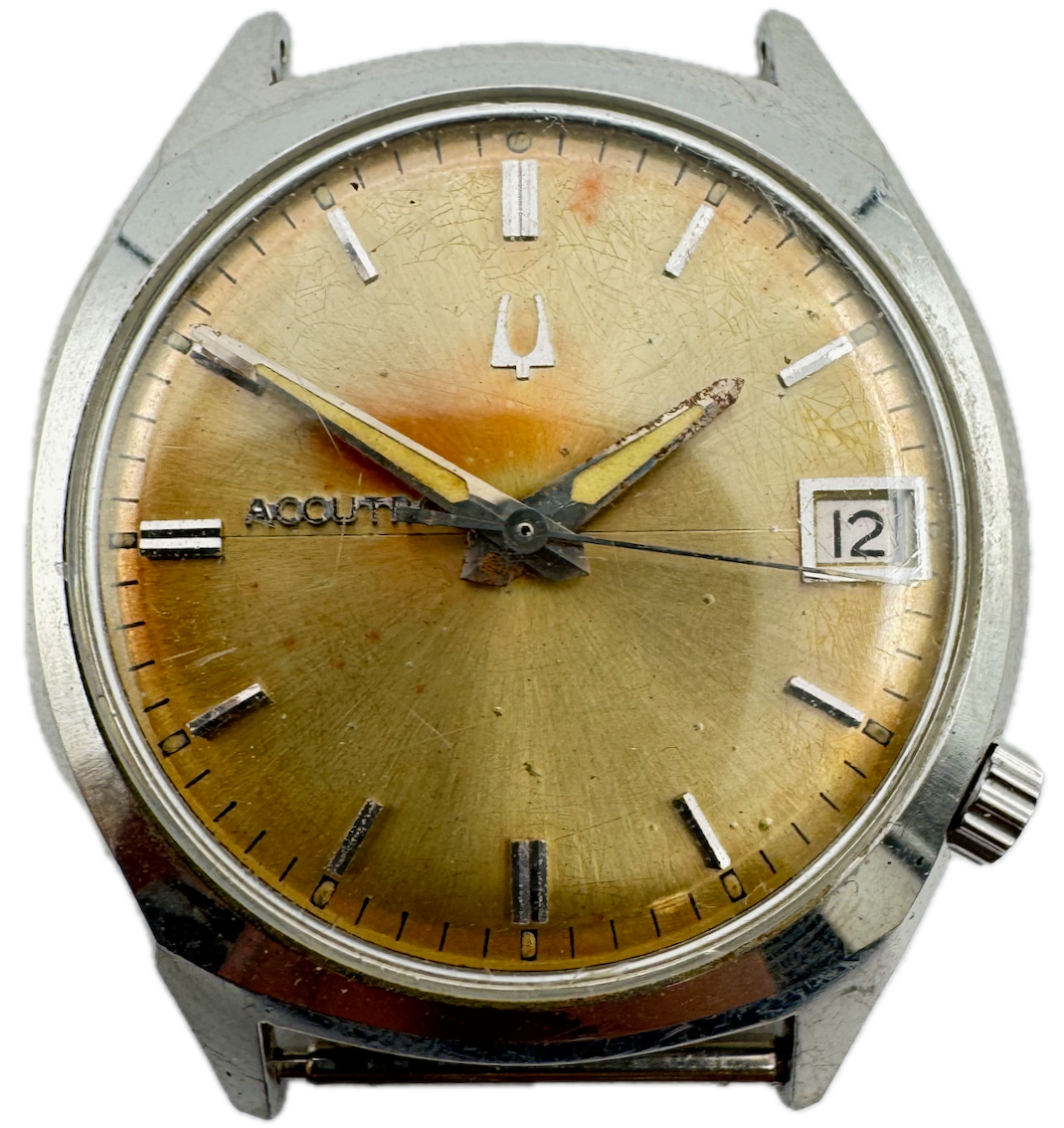 Vintage 34mm 1967 Accutron Yellow Sunburst Men's Tuning Fork Wristwatch 218 USA