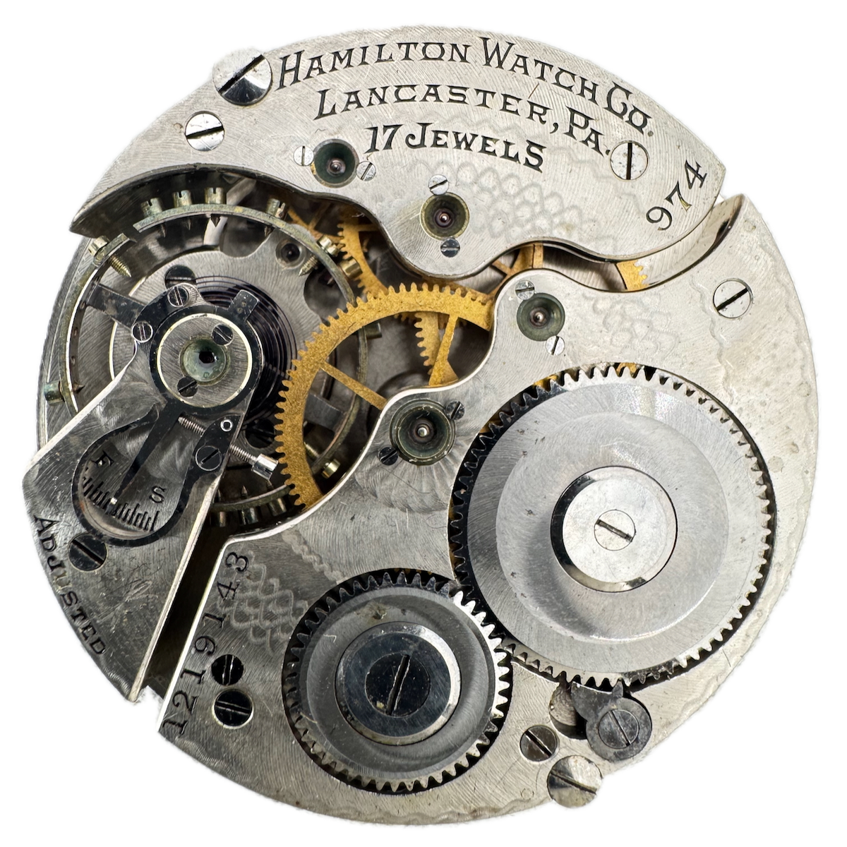 Antique 16s 1917 Hamilton 17j Mechanical Pocket Watch Movement 974 USA