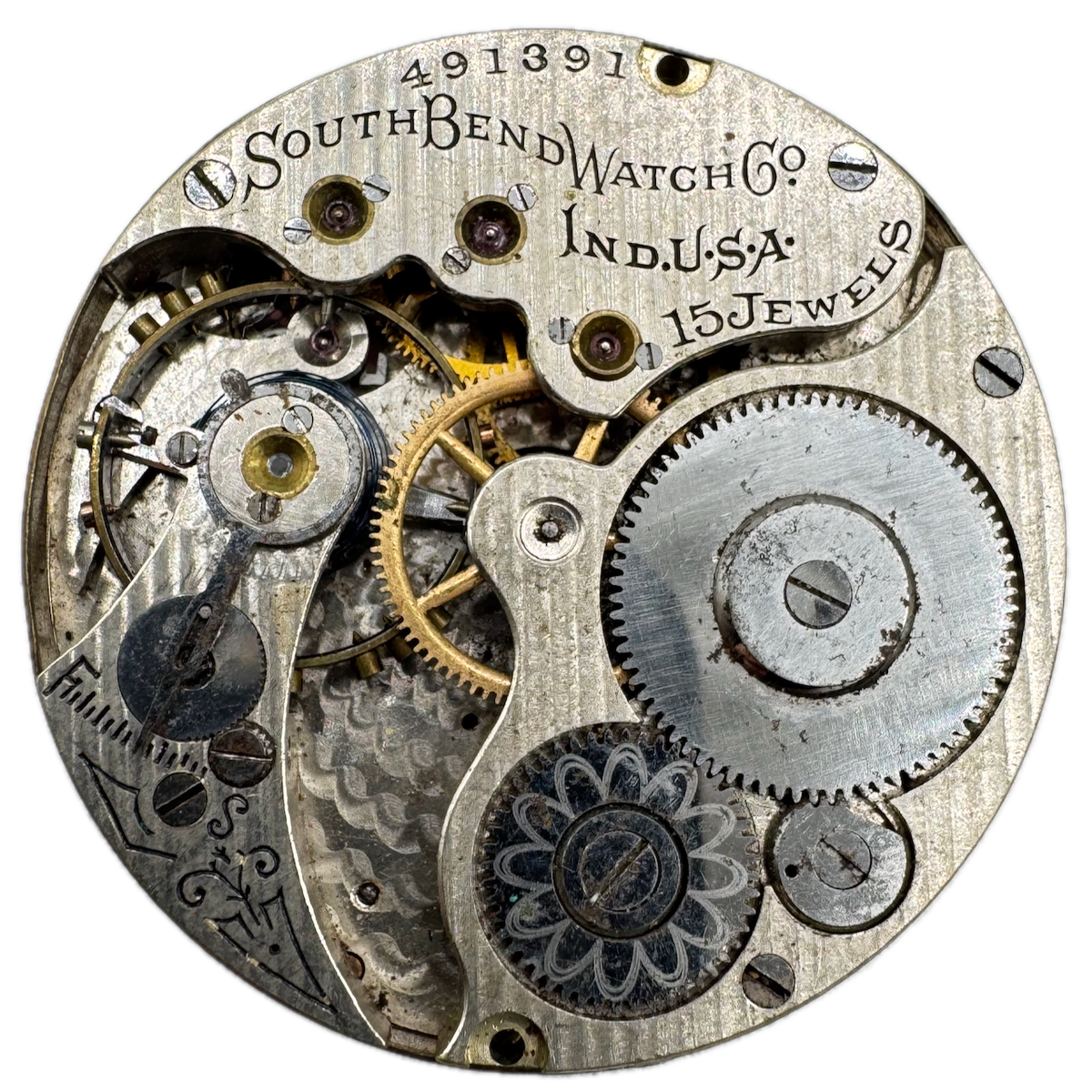 Antique 16s 1907 Southbend Multicolor 15 Jewel Pocket Watch Movement 281 USA