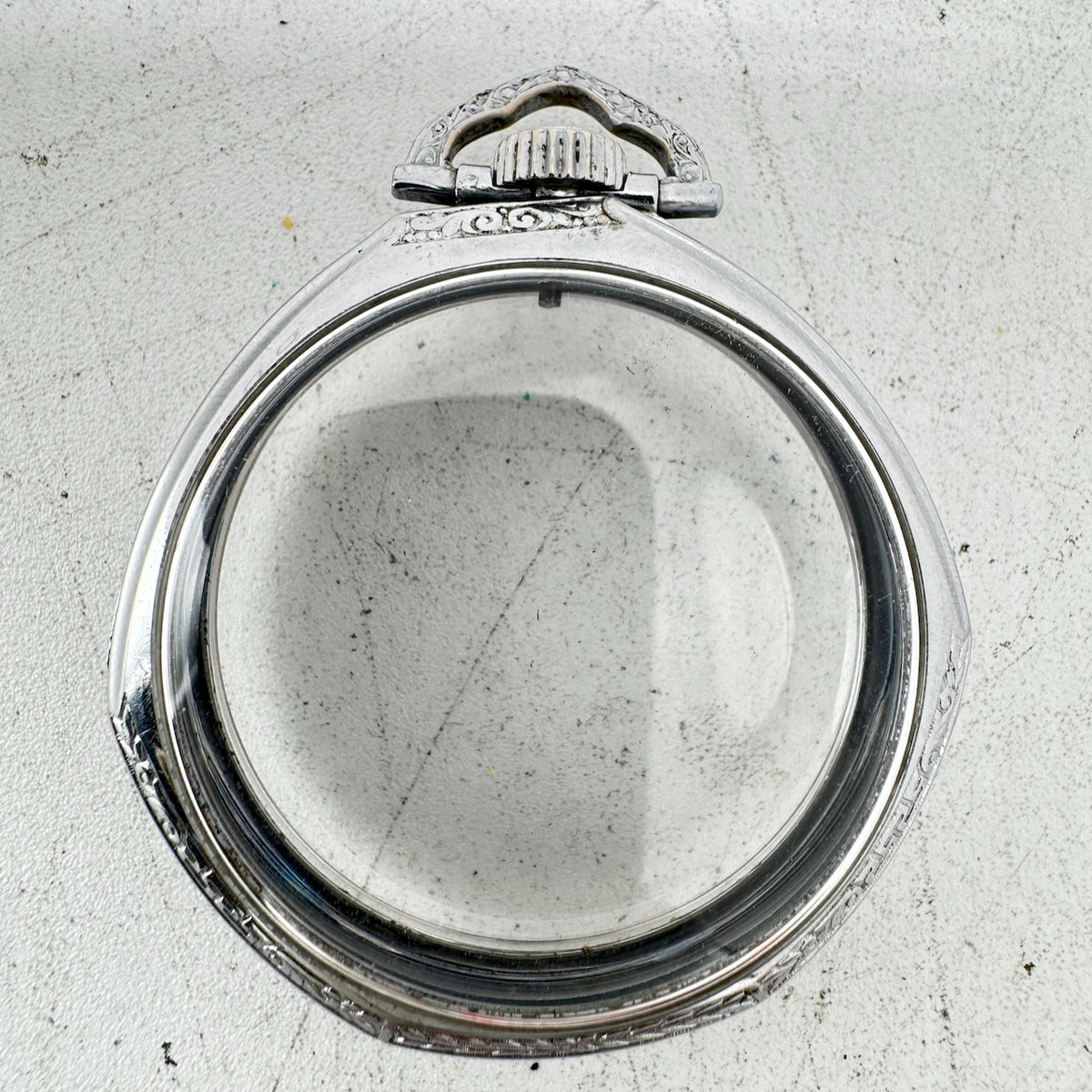 Antique 12s Unbranded Deco Shaped Open Face Pocket Watch Case Chrome Plated