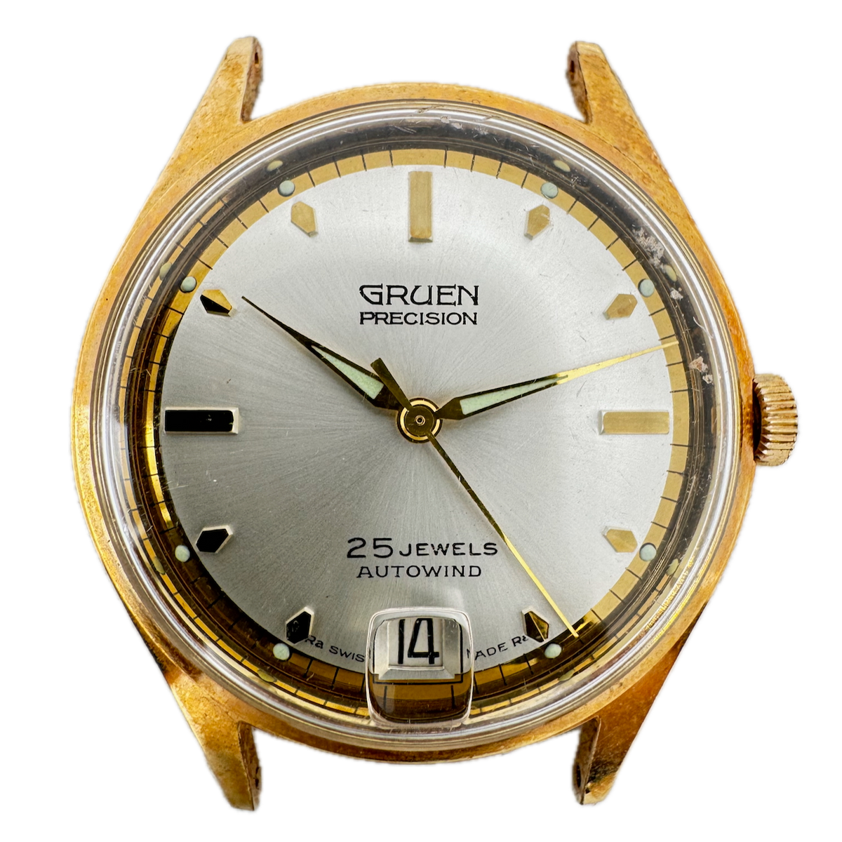 Vintage Gruen Salesman Men's Wristwatch Case for Automatic 35mm Gold Plated