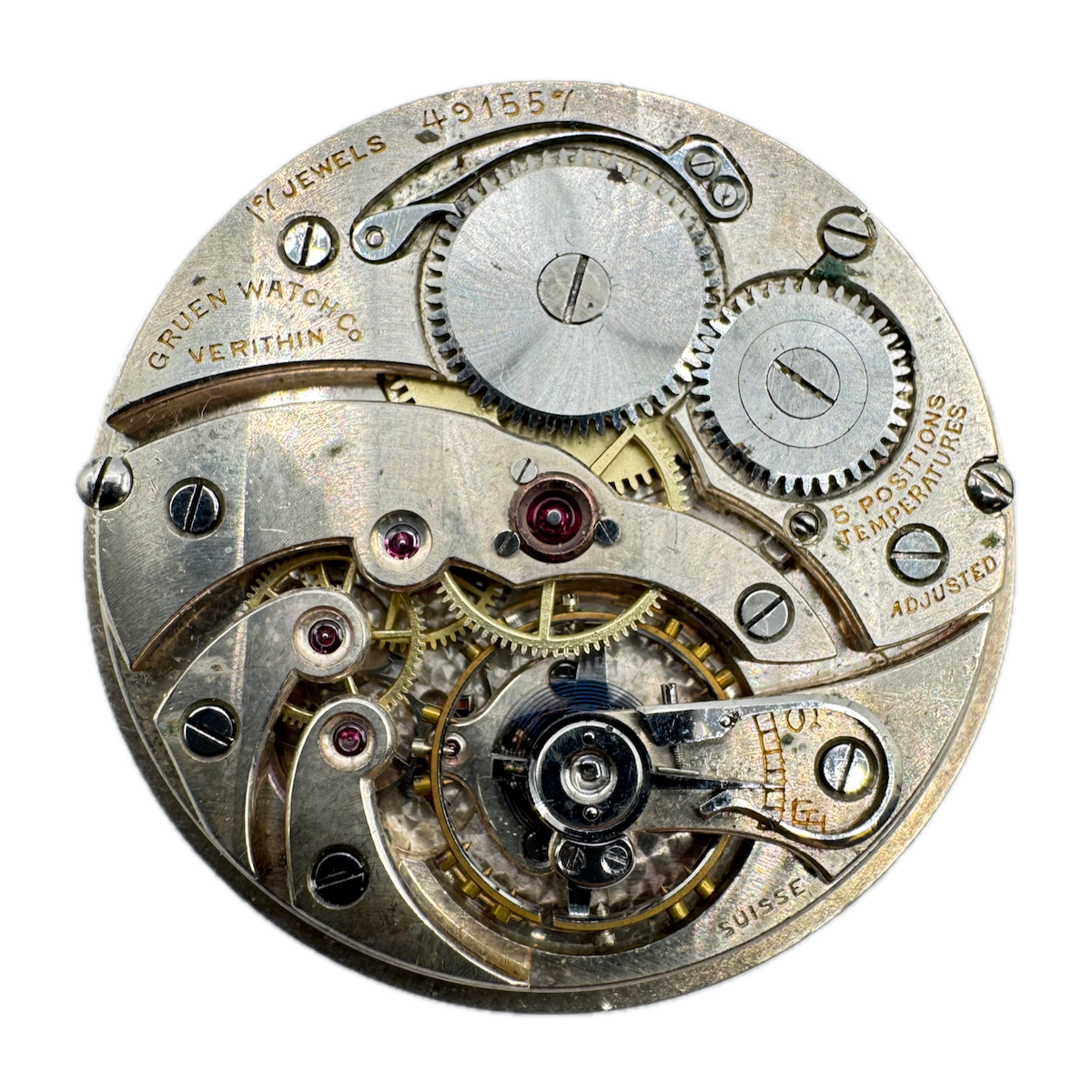 Antique 38mm Gruen Veri-Thin 17 Jewel Mechanical Pocket Watch Movement Swiss