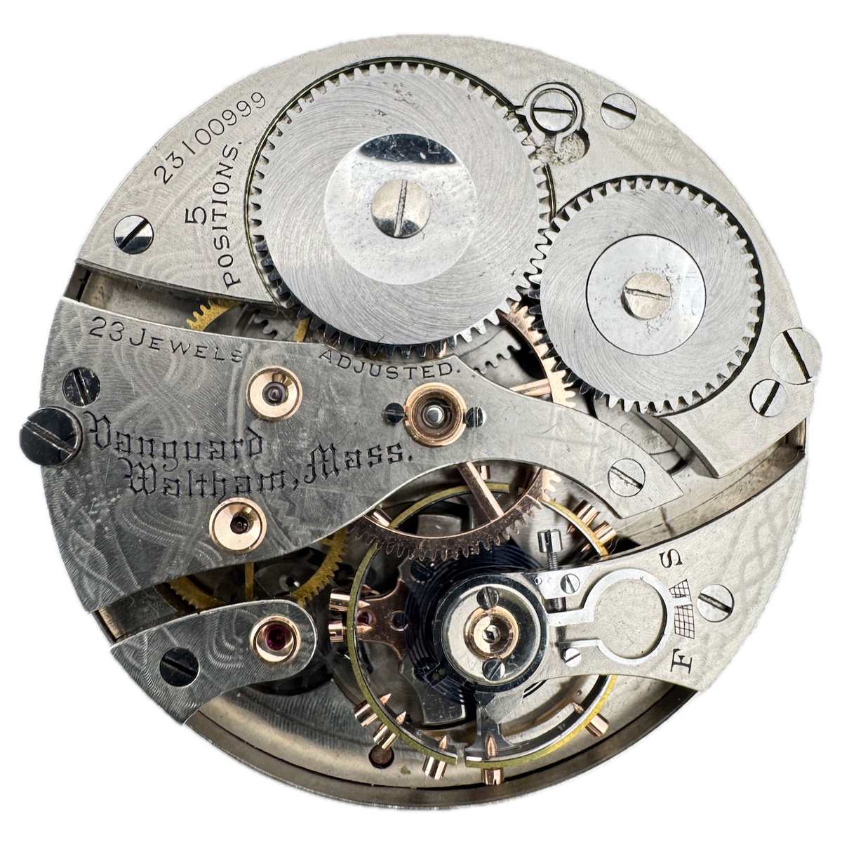 Antique 16s 1919 Waltham 23j Mechanical Pocket Watch Movement Vanguard USA