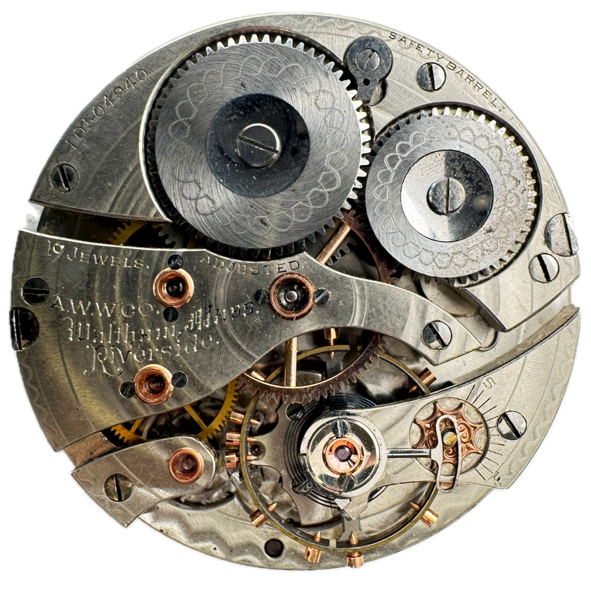 Antique 16s 1901 Waltham 17J Mechanical Pocket Watch Movement Riverside USA Runs