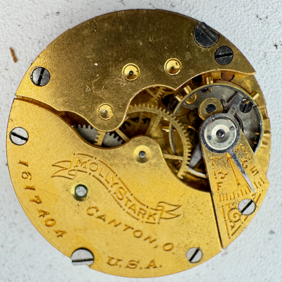 Antique 3/0s 1901 Hampden 7 Jewel Pocket Watch Movement Molly Stark USA