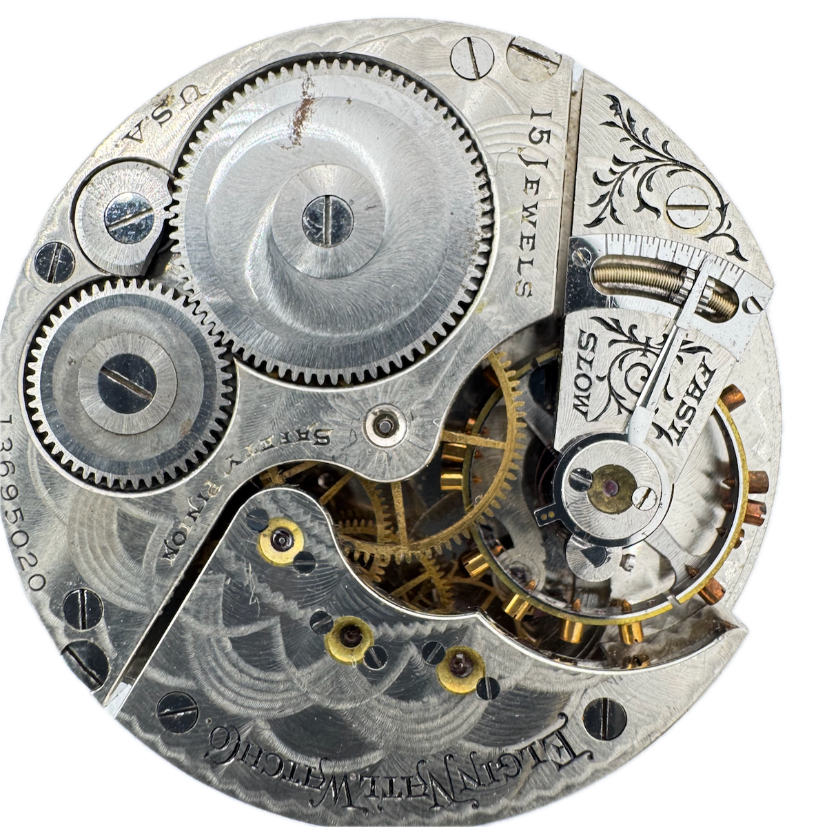 Antique 16S Elgin 15Jewel Mechanical Hunter Pocket Watch Movement Grade 312 USA