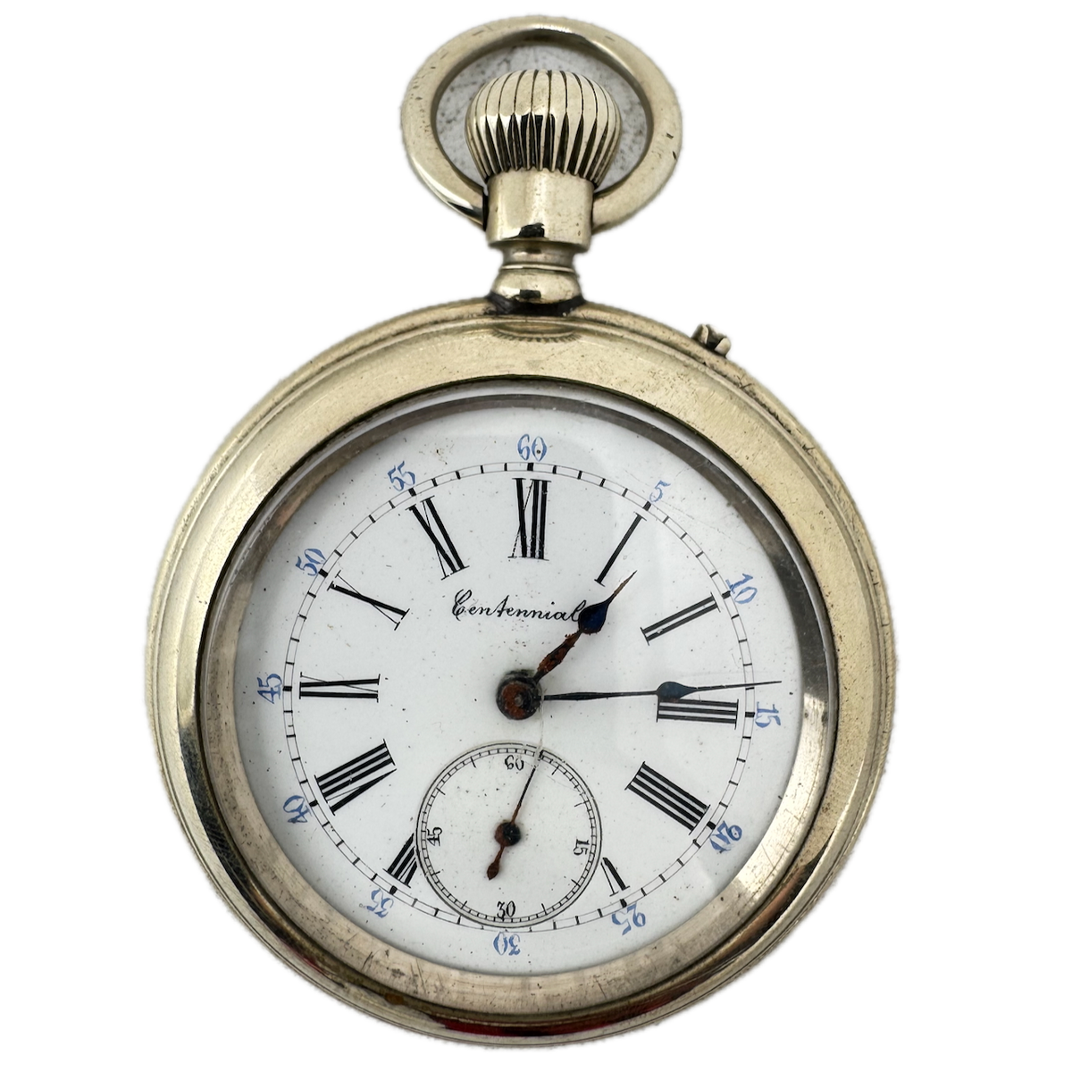 Antique 56mm Centennial Nail Set Mechanical Pocket Watch Nickel Swiss Made