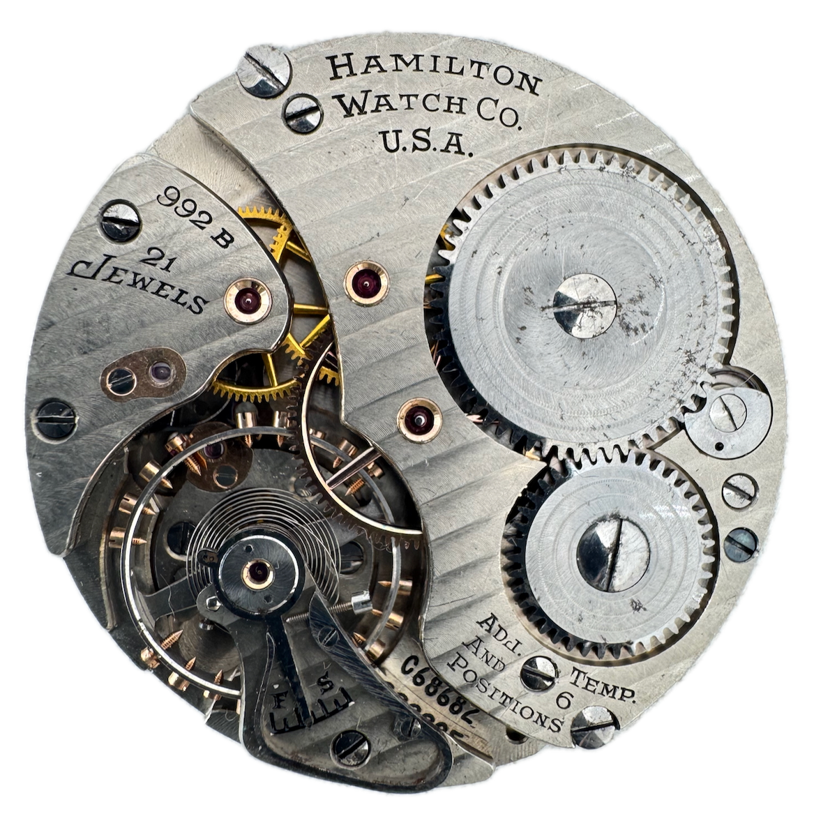 Vintage 16s 1943 Hamilton 21j Mechanical Railroad Pocket Watch Movement 992B