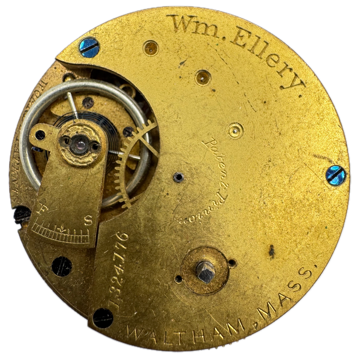 Antique 8s 1880 Waltham 7 Jewel Key Wind Pocket Watch Movement Wm. Ellery USA