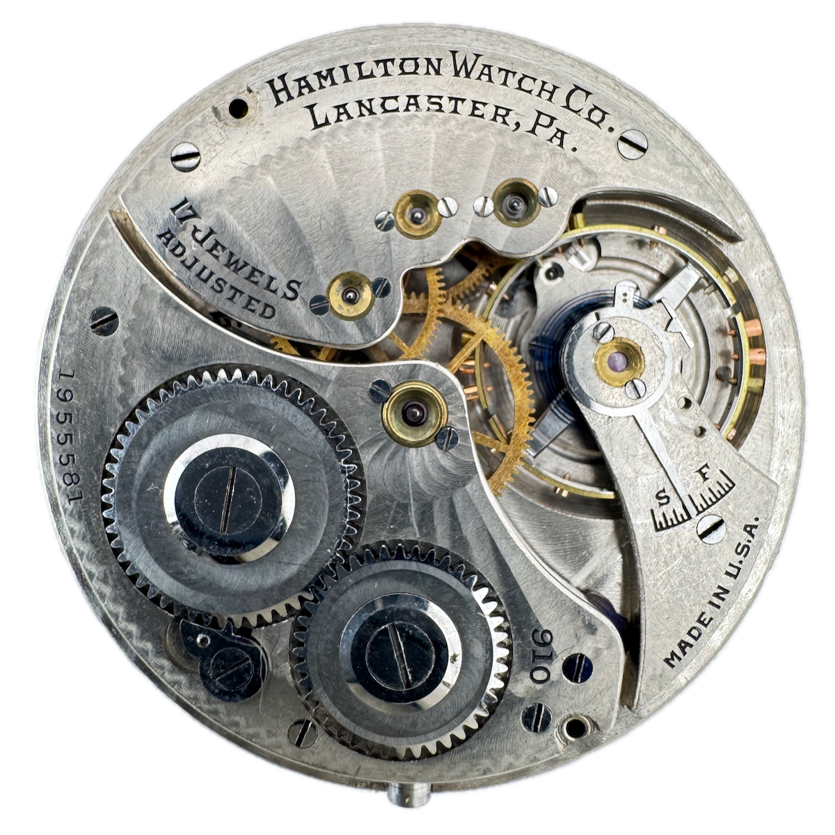 Antique 8s 1922 Hamilton 17j Mechanical Open Face Pocket Watch Movement 910 USA