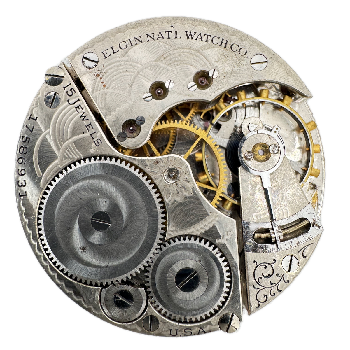 Antique 16s 1914 Elgin 15j Mechanical Open Face Pocket Watch Movement 313 USA