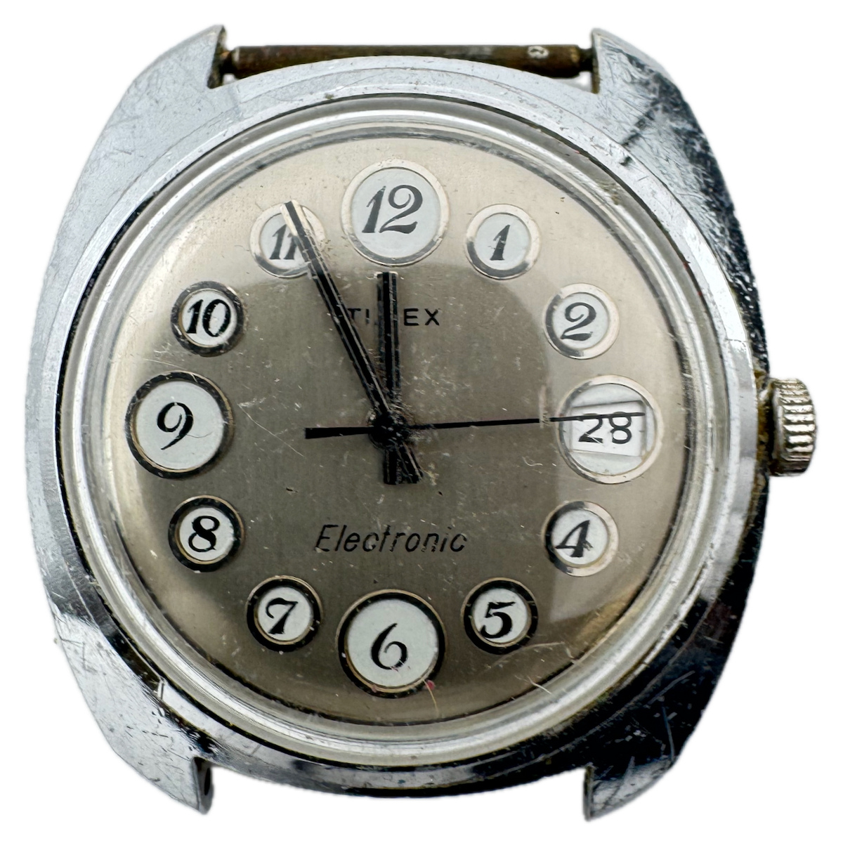 Vintage Timex Telephone Dial w Date Men's Electronic Wristwatch Chrome