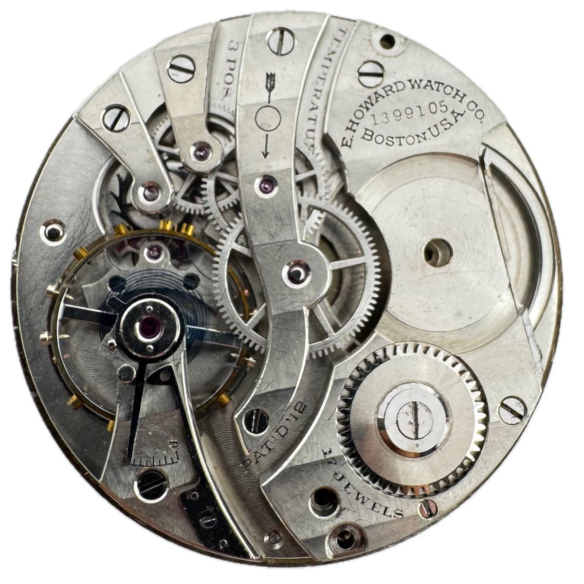 Antique 12s 1924 E. Howard Co 17 Jewel Key Pocket Watch Movement Series 7 USA