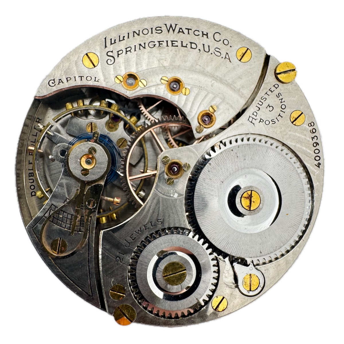 Antique 16s 1922 Illinois Capitol 21j Mechanical Pocket Watch Movement 706 USA