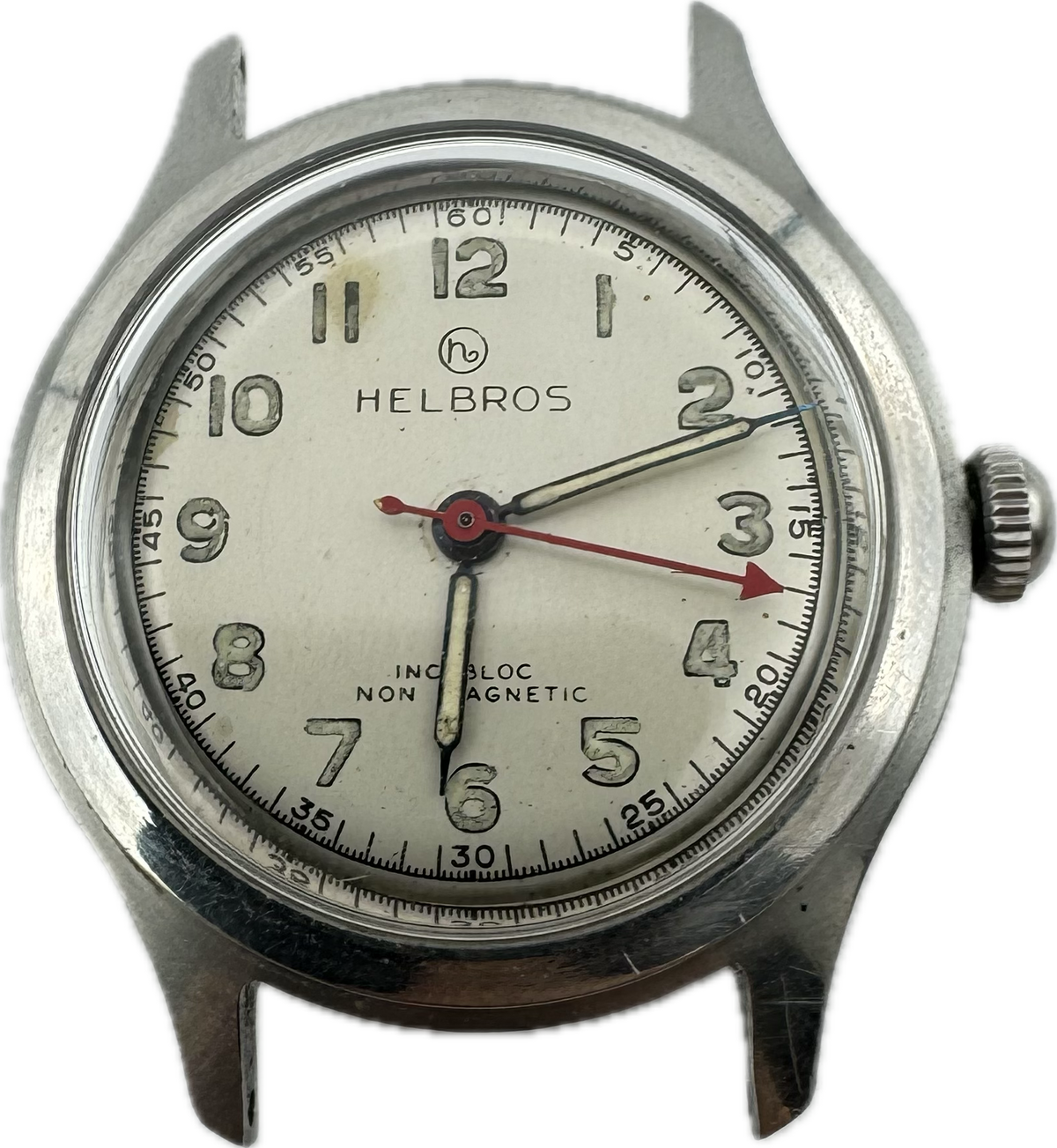 Vintage 32mm Helbros Military Style Men's Mechanical Wristwatch ETA 1080 Steel