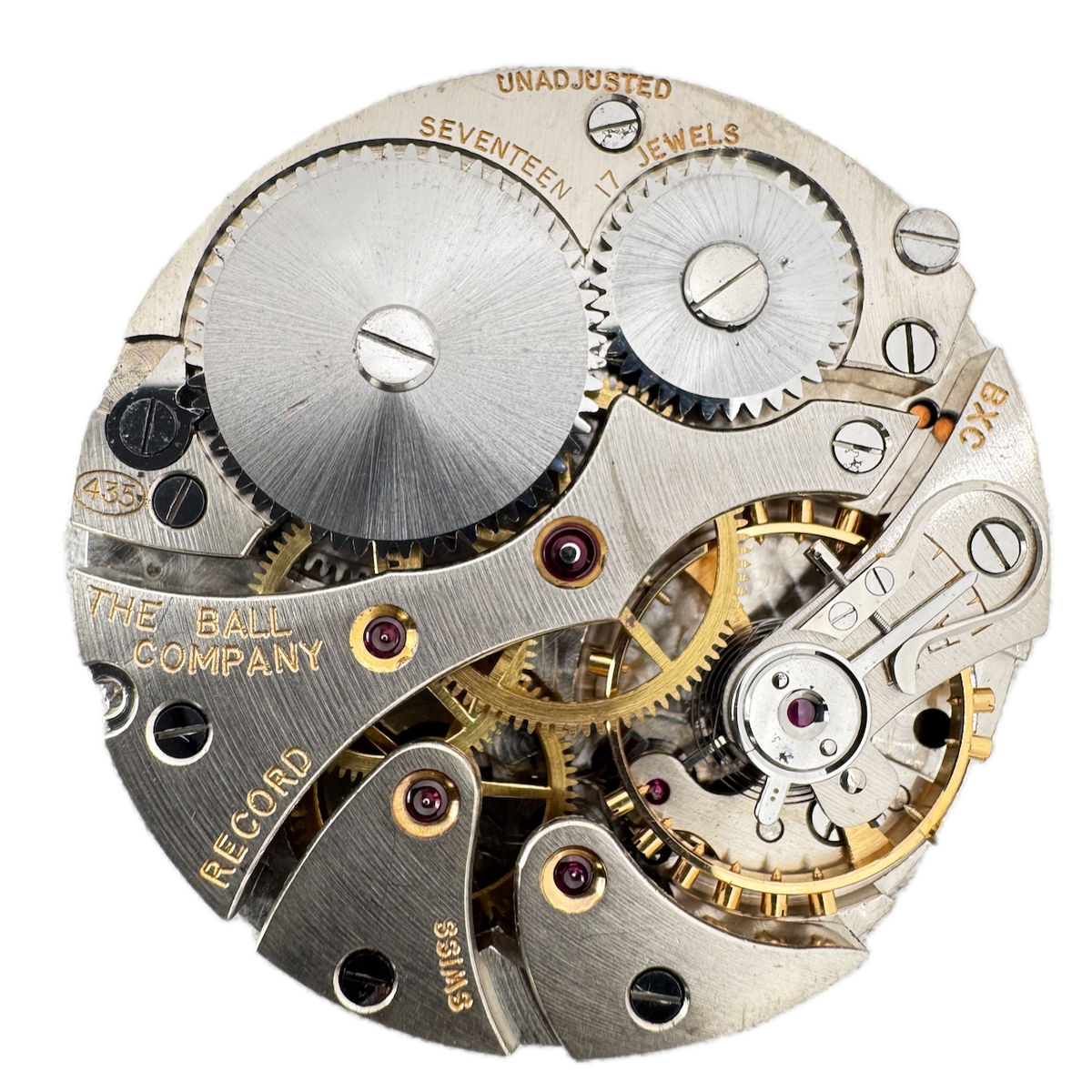Antique 43mm Ball 17 Jewel Mechanical Pocket Watch Movement 435 Swiss Made