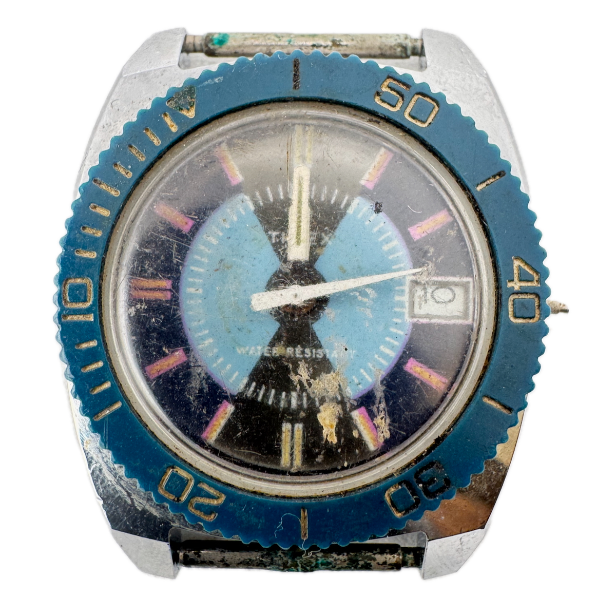 Vintage Timex Sector Blue Men's Mechanical Wristwatch Swiss Steel & Chrome