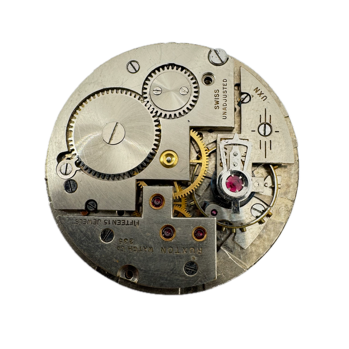 Antique 39.5mm Ruxton Mechanical Pocket Watch Movement Swiss Made for Parts