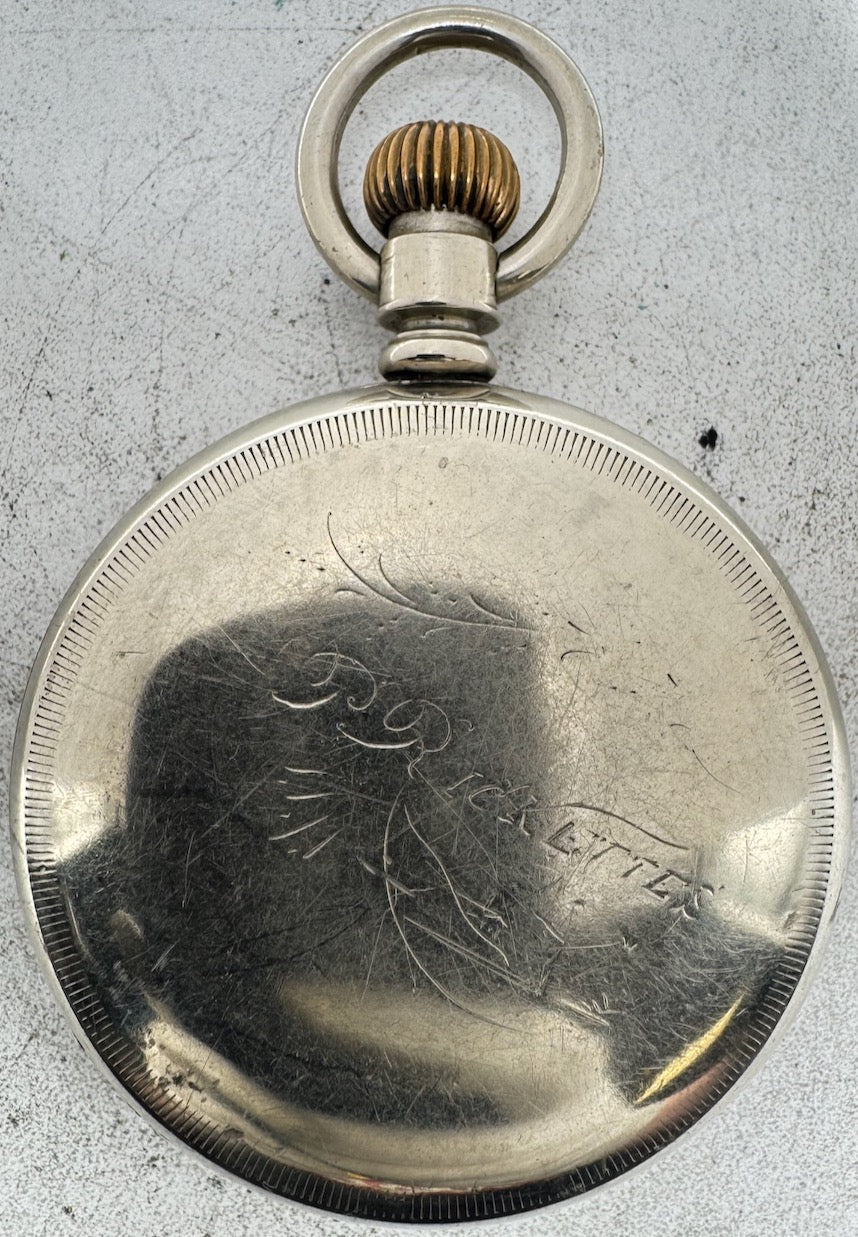 Antique 18s Dueber P Rickettes Farm Open Face Pocket Watch Case Silverine USA