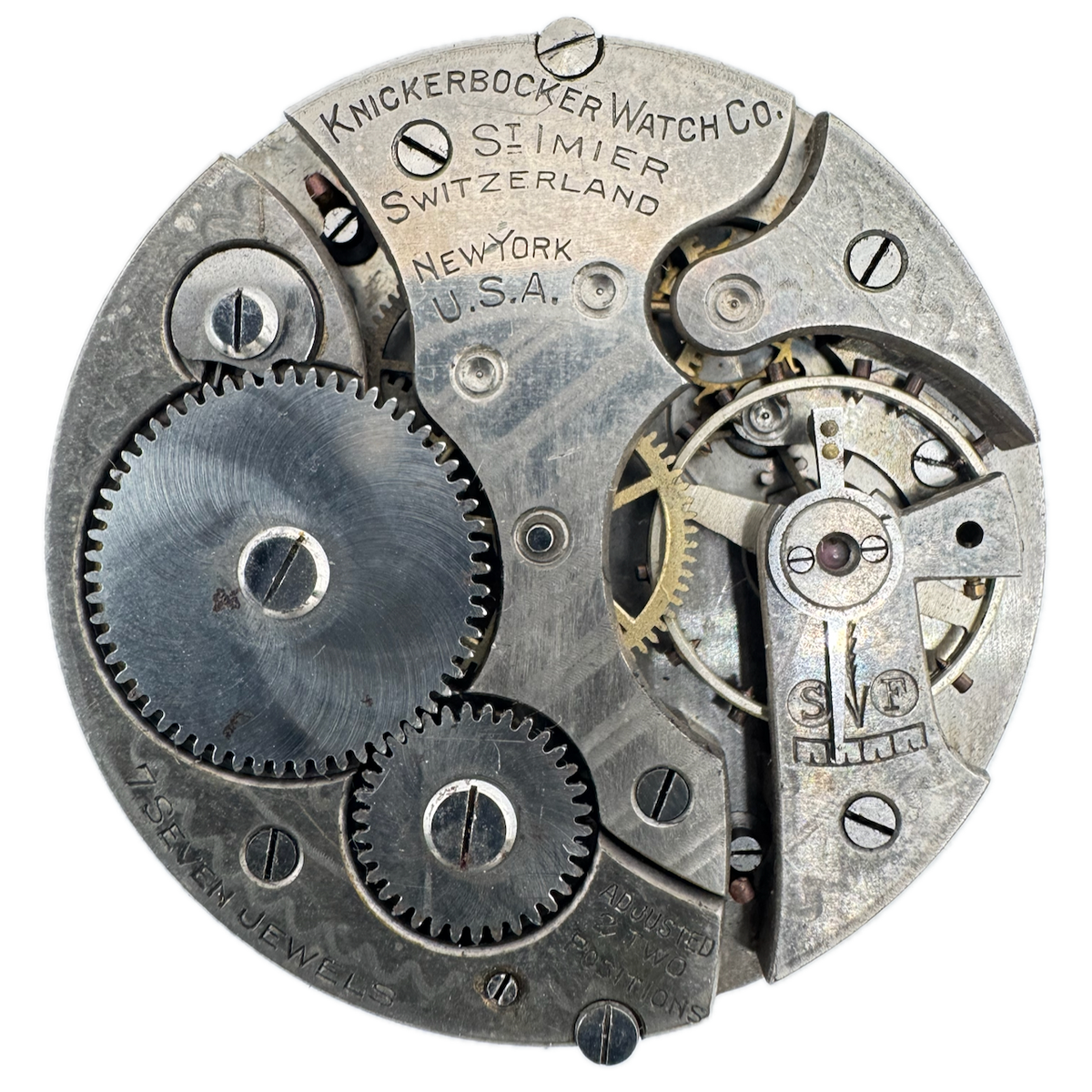 Antique 42mm Knickerbocker 7J Mechanical Open Face Pocket Watch Movement Swiss