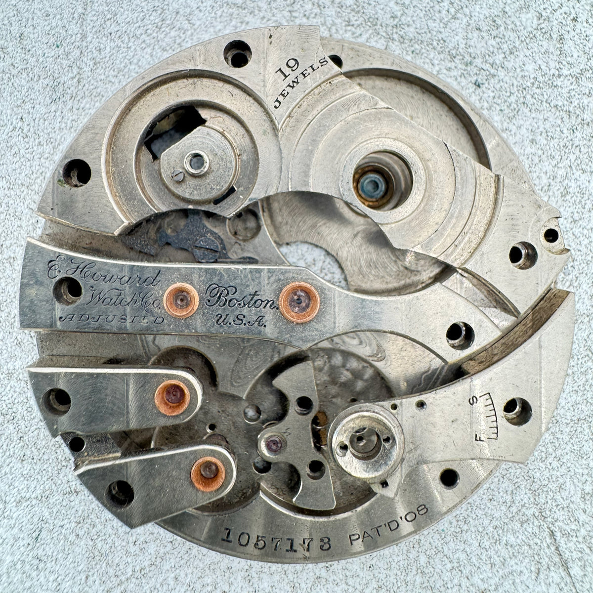 E. Howard Watch Co. Straight Bridge Jeweled Barrel 1909