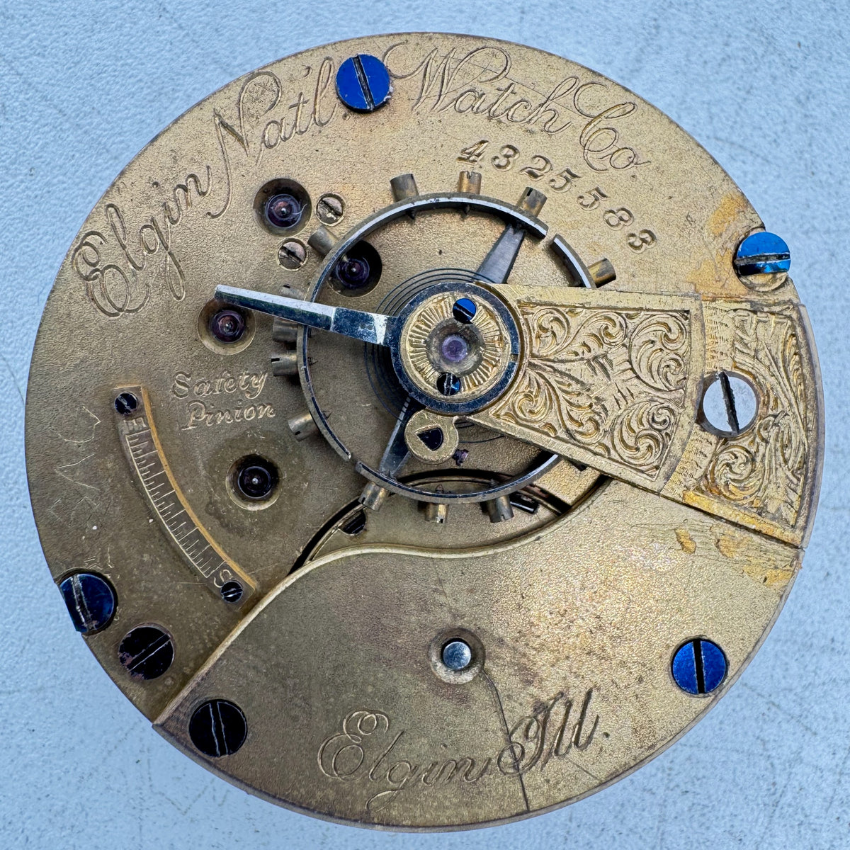 Elgin Natl. Watch Co. Single Sunk Roman Gilt Plate 1891