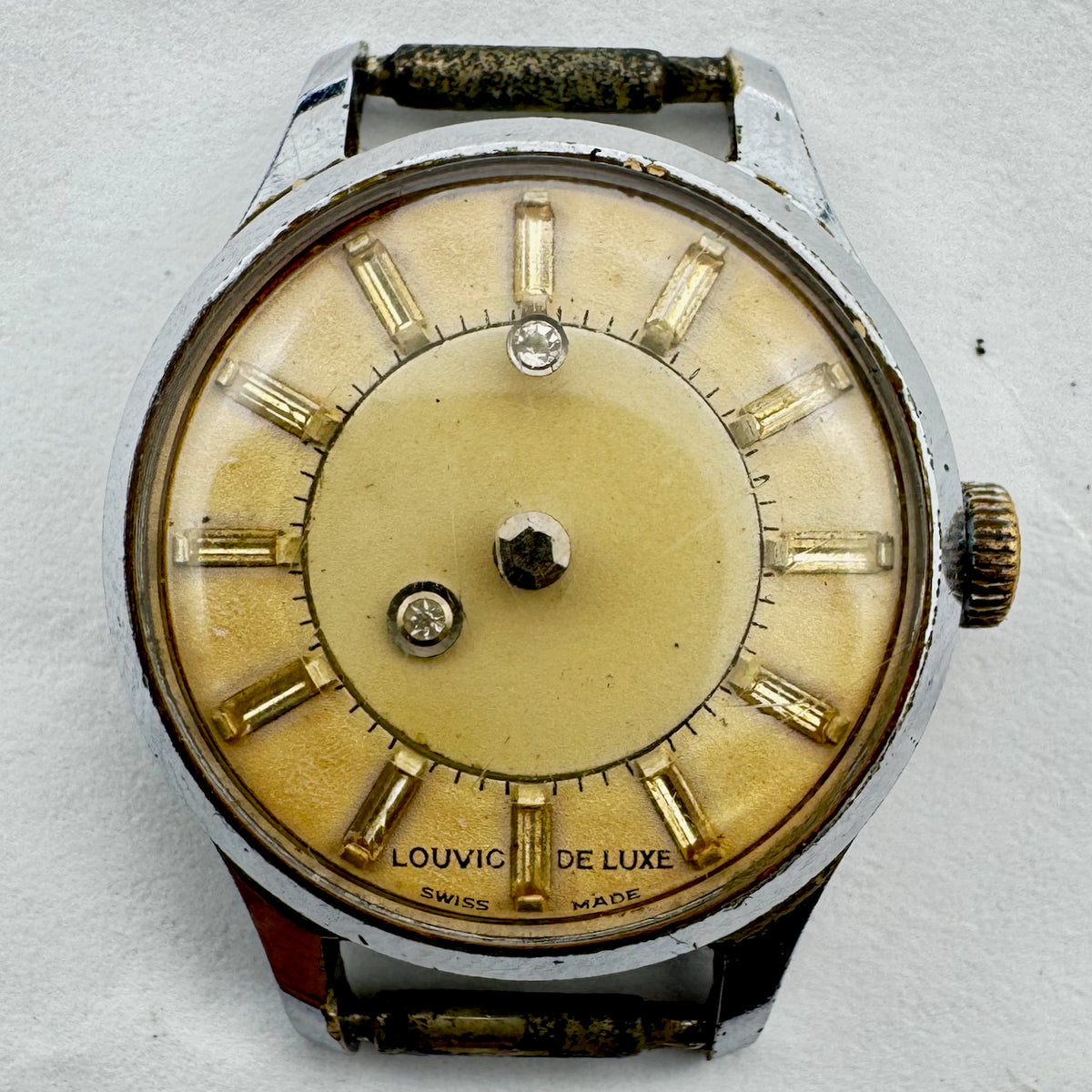 Vintage Louvic De Luxe Diamond Mystery Dial Ladies Mechanical Wristwatch Swiss