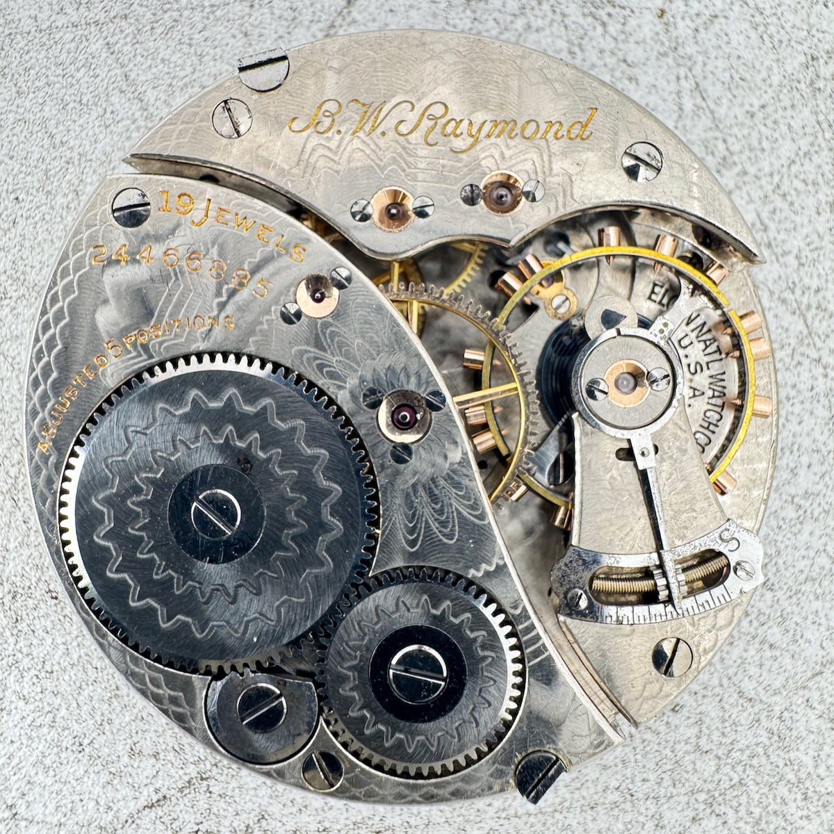 Antique 16s 1922 Elgin 19j Mechanical Railroad Pocket Watch Movement 455 USA